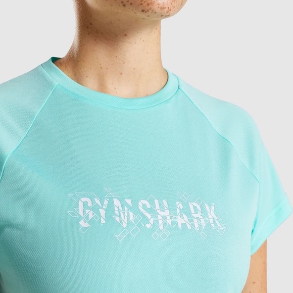 NEW gymshark SPEED GRAPHIC T-SHIRT bright turquoise - Picture 6 of 7
